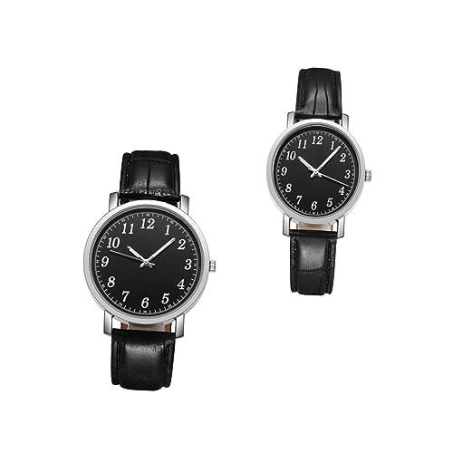 CALLARON クラシックブラックのレザーカップルウォッチ 高精度ムーブメント搭載 耐久性のある合金とガラス製 男女兼用 ビジネスやレジャーに適した 2個セット腕時計